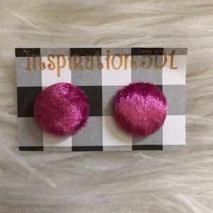 Pink Velvet Handmade Button Earrings